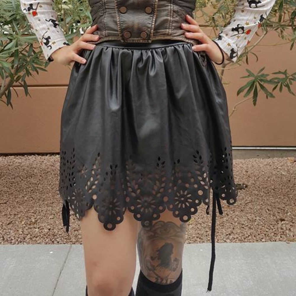 Pleather Lace Mini Skirt